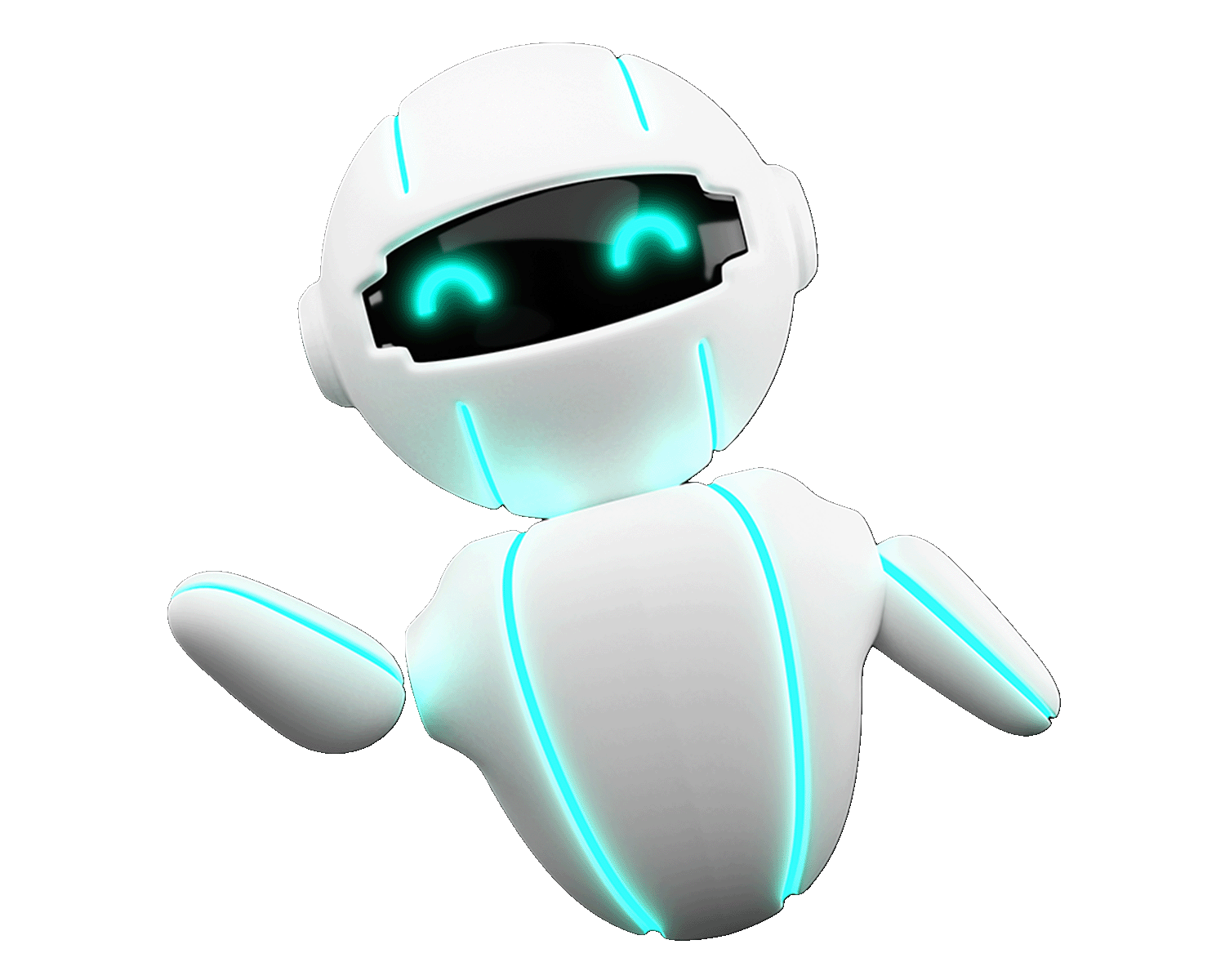 Robot caricaturesco con luces azules, usado como ícono amigable de tecnología e inteligencia artificial