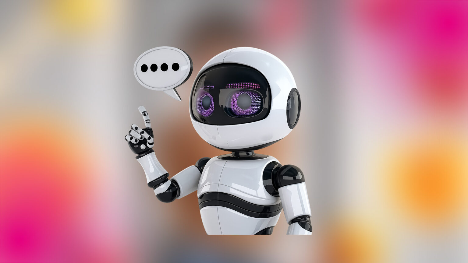 Robot chatbot con burbuja de conversación representando la automatización de ventas con inteligencia artificial