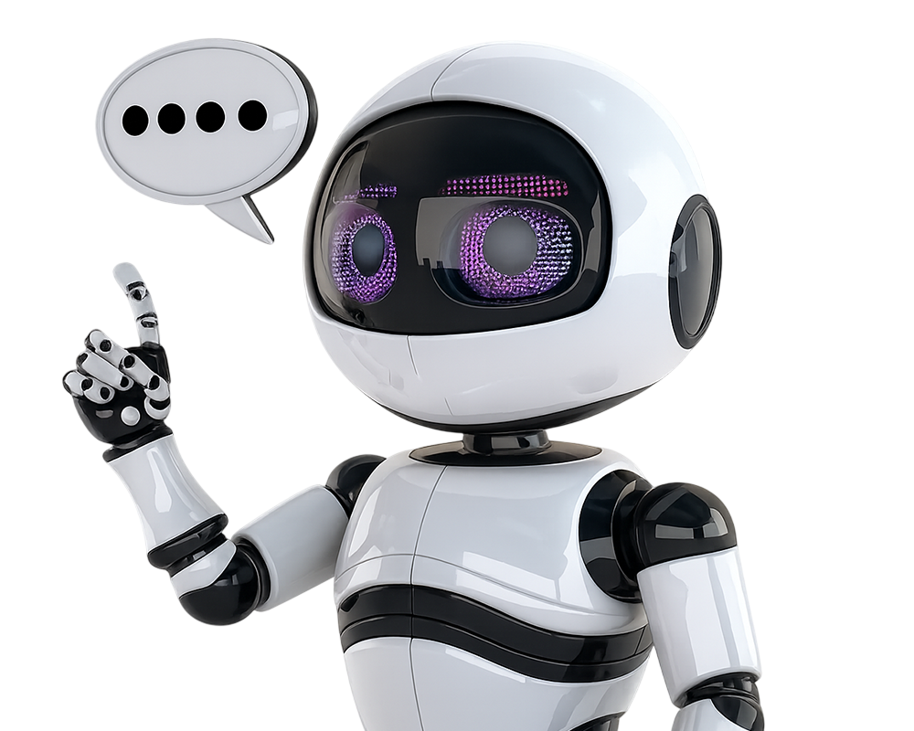 Robot chatbot con burbuja de conversación representando la automatización de ventas con inteligencia artificial